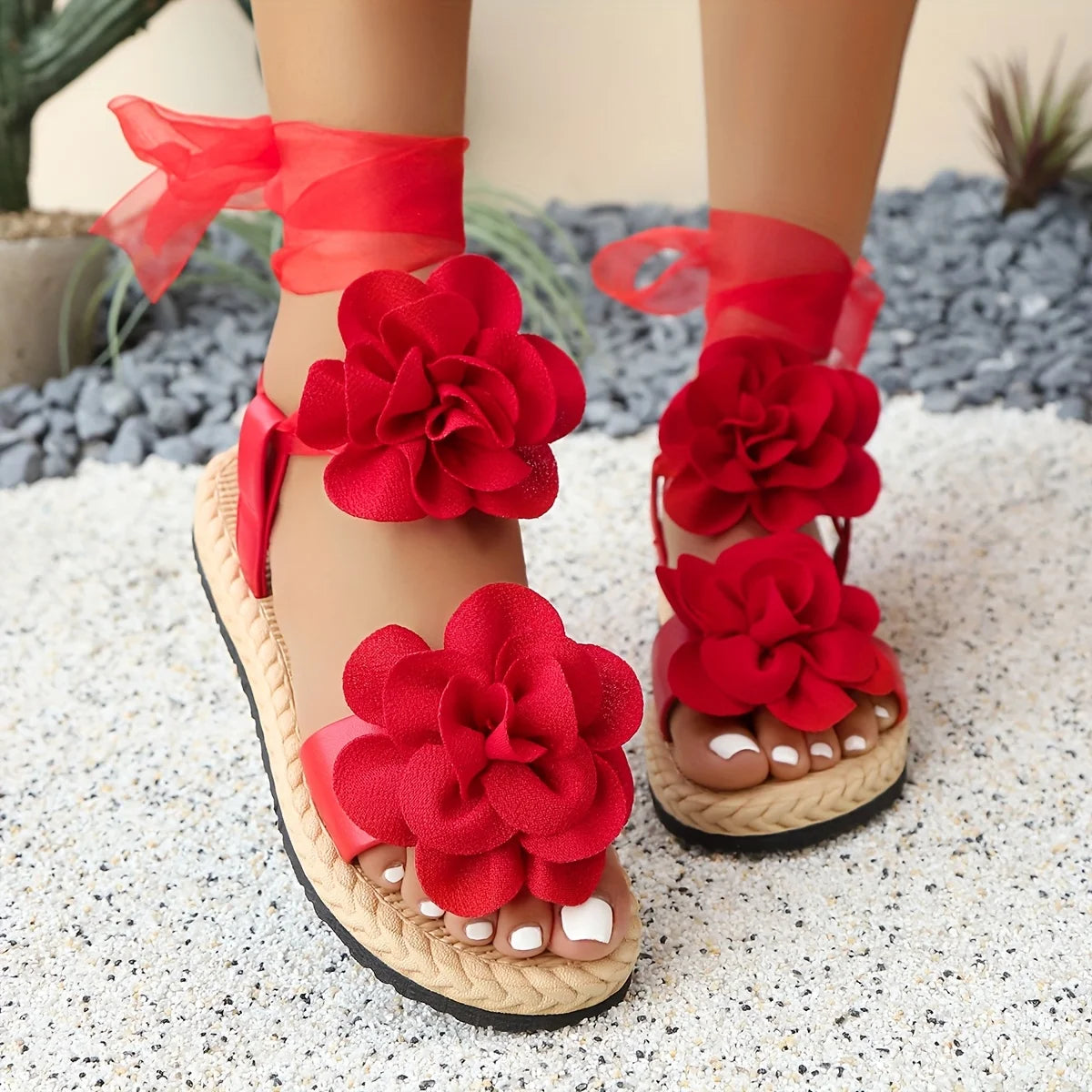 Floral Espadrille Sandals | Flower Ankle Tie Wedges | Romantic Summer Platform Shoes