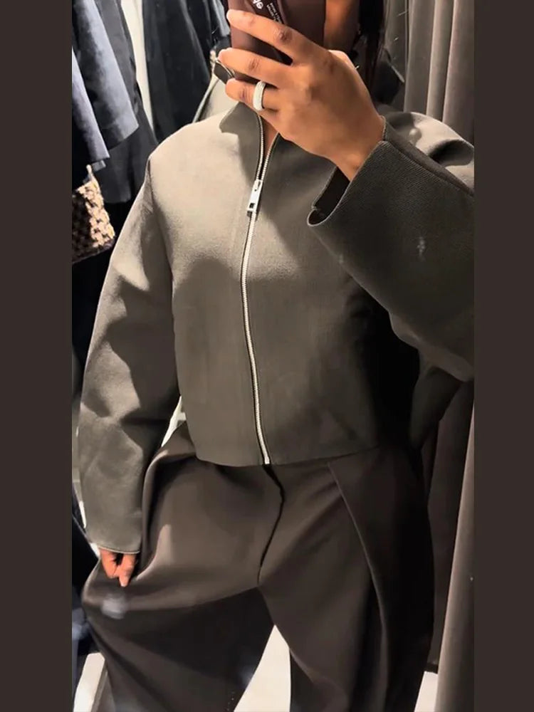 Women's Oversized Zip-Up Jacket, Minimalist High Neck Sweatshirt Jacket, Relaxed Fit Casual Fall Winter Outerwear