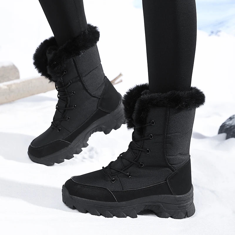 Winter Lace-Up Boots | Faux Fur Lined Snow Boots | Waterproof-Style Insulated Outdoor Ankle Boots