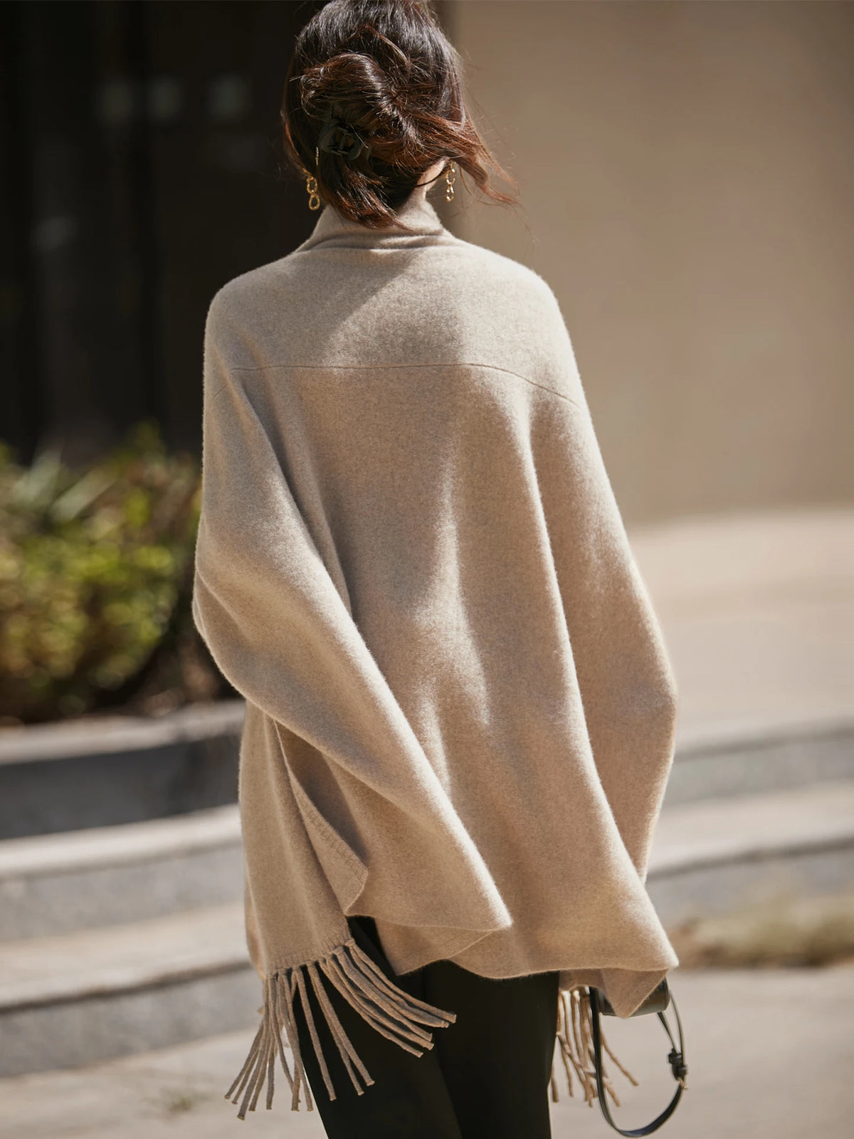 Women's Oversized Scarf Wrap, Solid Color Long Shawl with Fringed Ends, Neutral Winter Scarf for Women