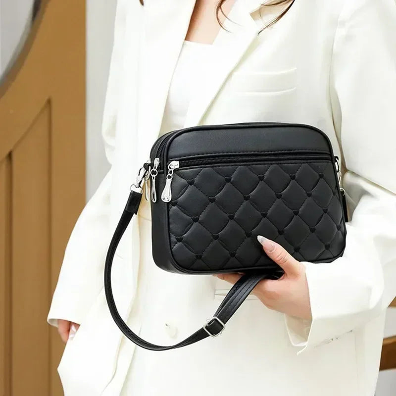 Women's Quilted Crossbody Bag, Small Leather Shoulder Purse, Minimalist Camera Style Handbag with Adjustable Strap for Everyday Use