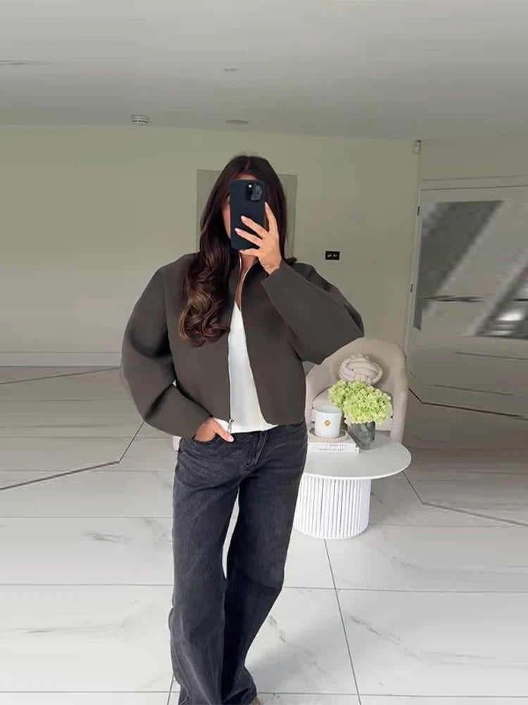 Women's Oversized Zip-Up Jacket, Minimalist High Neck Sweatshirt Jacket, Relaxed Fit Casual Fall Winter Outerwear