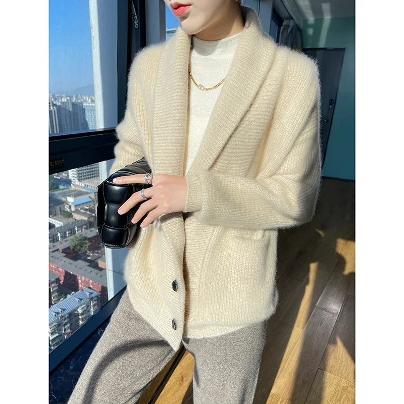 Oversized Shawl Collar Cardigan, Chunky Knit Button-Up Sweater Jacket, Relaxed Fit Cozy Fall Winter Outerwear