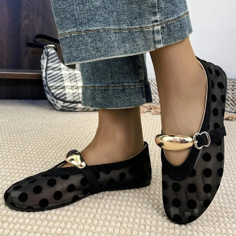 Polka Dot Mary Jane Flats | Bow Detail Round Toe Shoes | Cute Comfortable Casual Ballet Flats