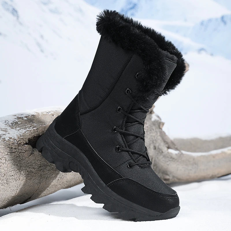 Winter Lace-Up Boots | Faux Fur Lined Snow Boots | Waterproof-Style Insulated Outdoor Ankle Boots