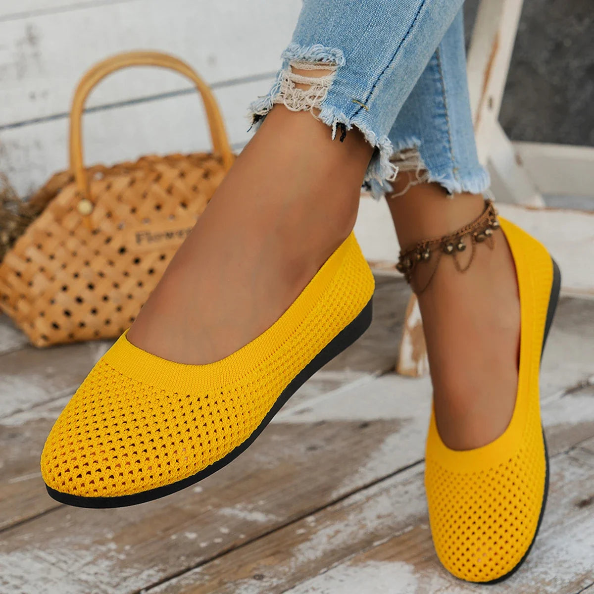 Knit orthopaedic Ballet Flats | Lightweight Slip-On Walking Shoes | Round Toe Comfortable Casual Flats