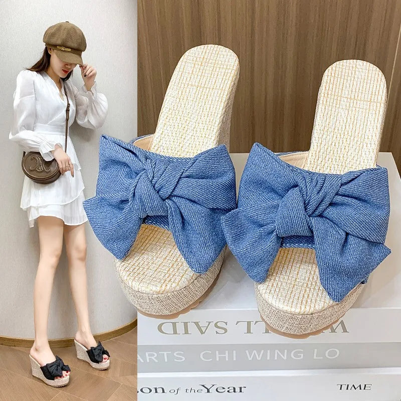 Bow Wedge Sandals | Espadrille Platform Slip-On Heels | Casual Summer Dress Shoes