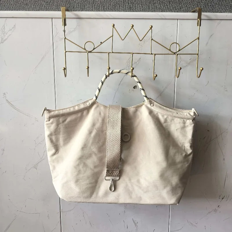 Minimalist Canvas Tote Bag, Large Shoulder Handbag with Striped Handles, Casual Everyday Carryall Purse with Secure Strap Closure