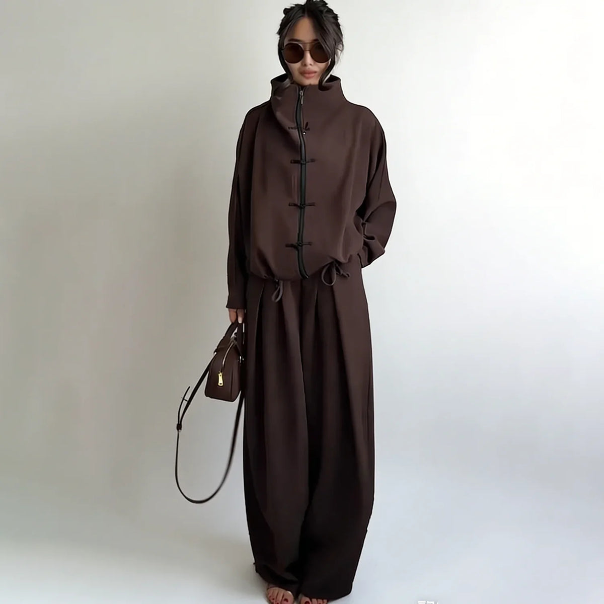 Button Front Collared Top & Wide Leg Pants Co-Ord Set | Long Sleeve Relaxed Two Piece Outfit | Minimalist Casual Lounge Matching Set