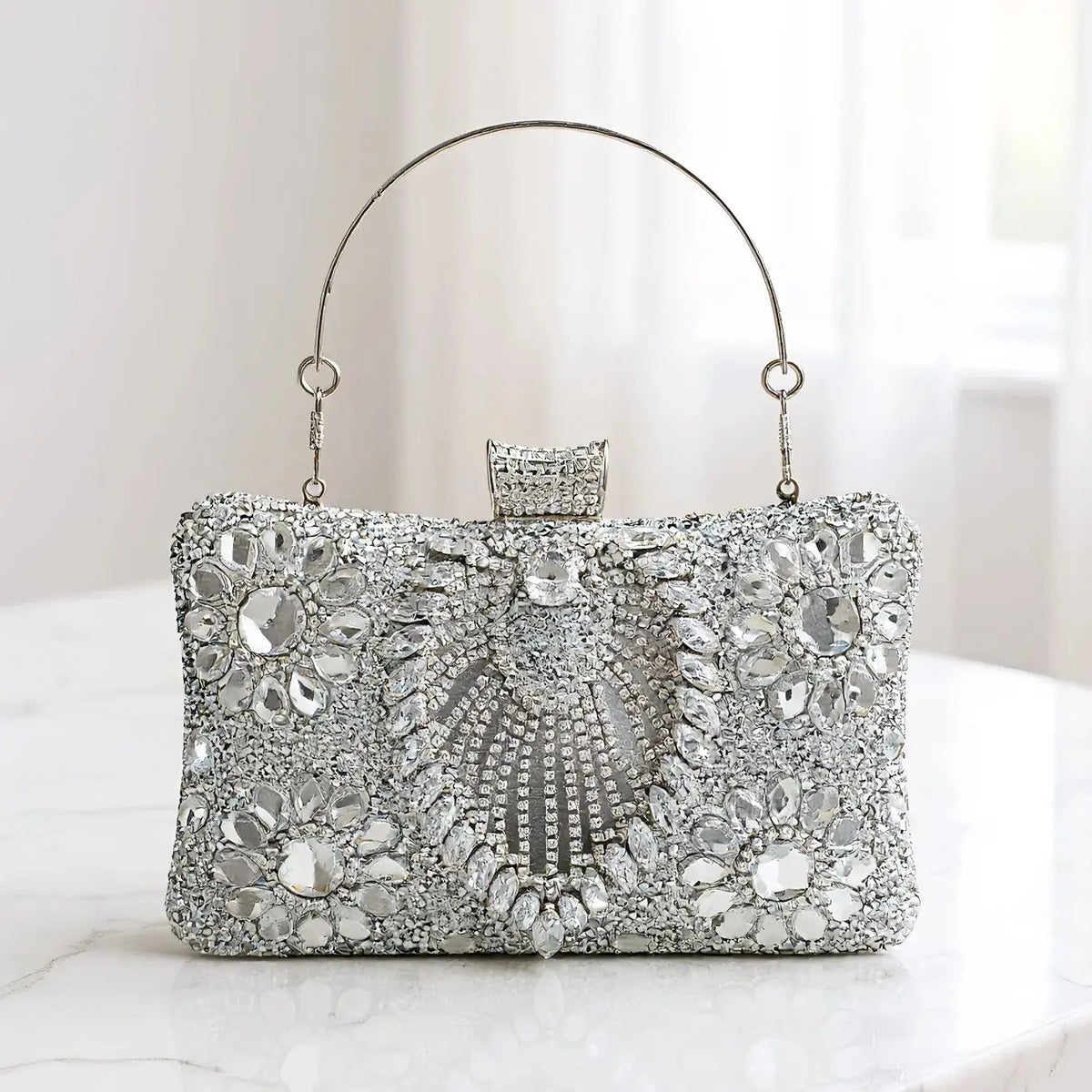 Beaded Evening Clutch Bag, Ornate Embellished Handbag with Intricate Floral Design, Elegant Frame Purse for Weddings, Parties & Formal Events