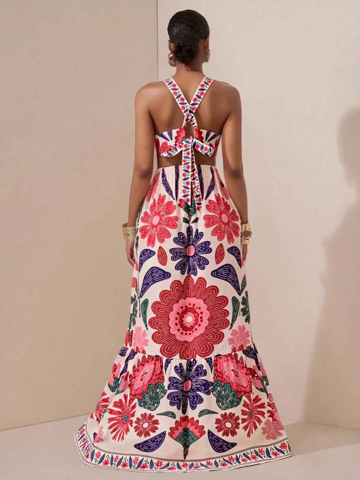 Floral Maxi Dress – Strapless A-Line Dress with Fitted Bodice and Flowing Full Skirt for Weddings, Garden Parties & Summer Events