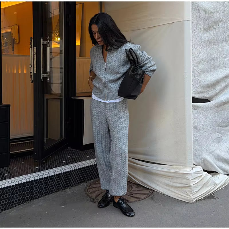 Cable Knit Sweater &amp; Wide Leg Pants Co-Ord Set | Oversized Two Piece Knit Outfit | Cozy Fall &amp; Winter Lounge Matching Set