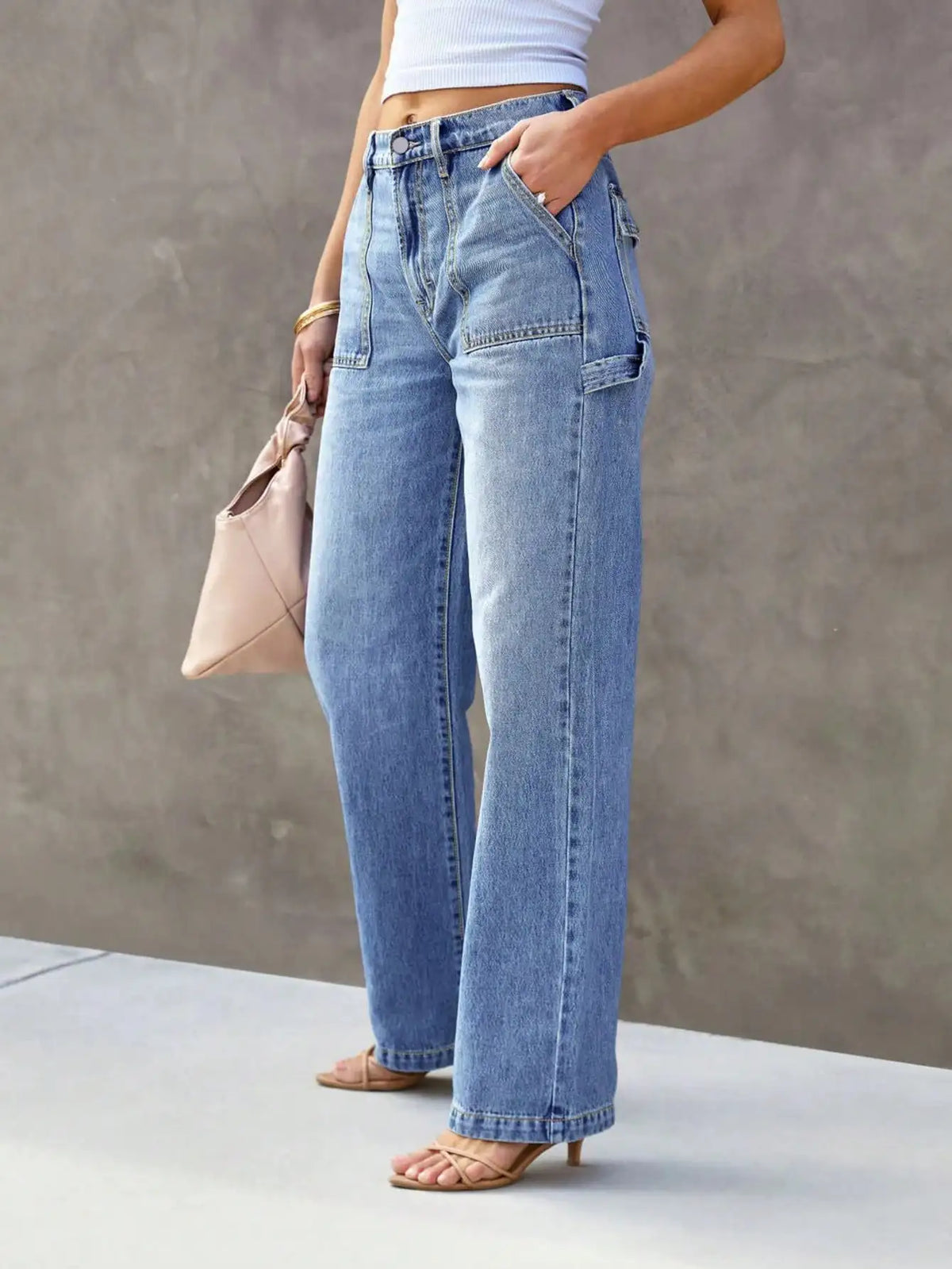 High Waisted Straight Leg Jeans Classic Denim Pants Relaxed Fit Full Length Casual Everyday Streetwear Trousers