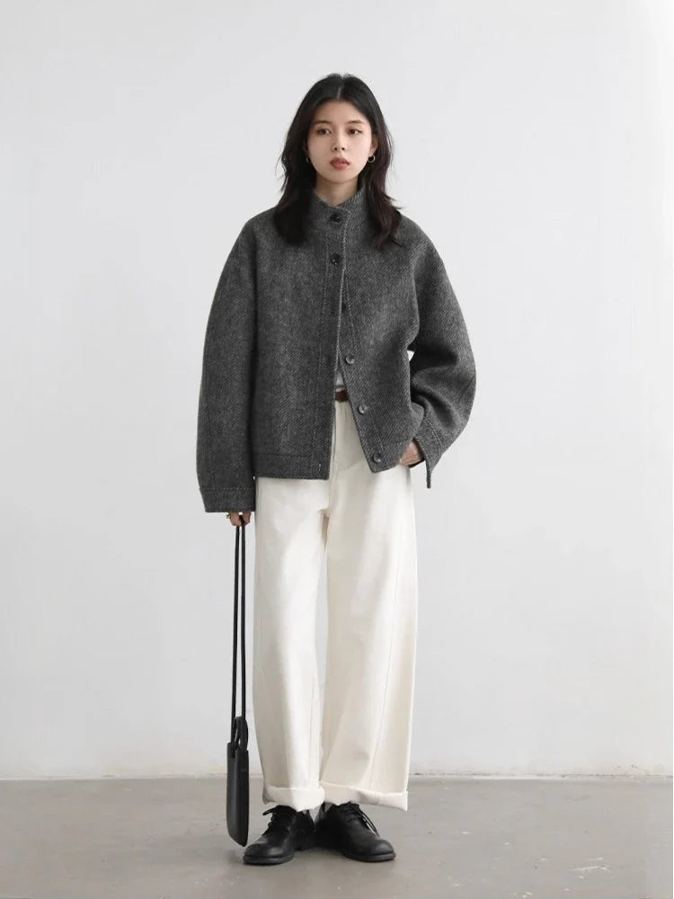 Oversized Button-Up Knit Jacket, Relaxed Fit Cardigan Coat with Balloon Sleeves, Textured Casual Fall Winter Outerwear