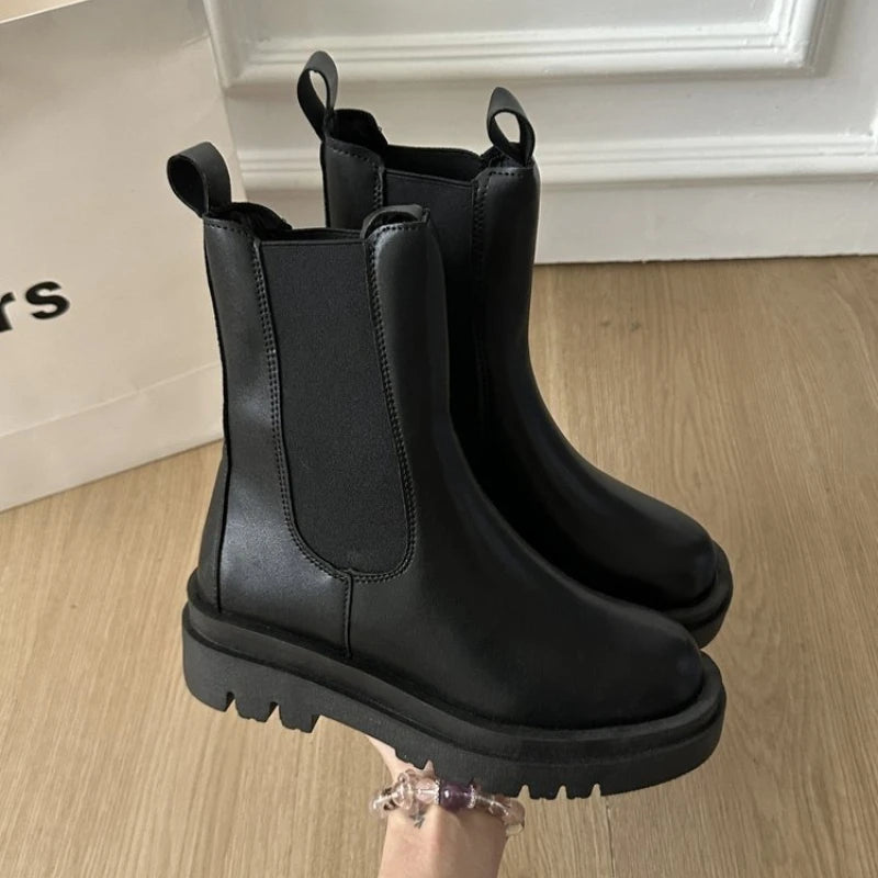 Chelsea Ankle Boots | Chunky Platform Combat Booties | Elastic Side Panel Casual Boots