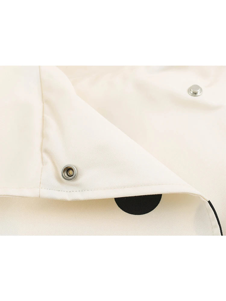 Polka Dot Windbreaker Jacket, High Neck Zip-Up Jacket with Elastic Cuffs and Drawstring Hem, Lightweight Casual Outerwear