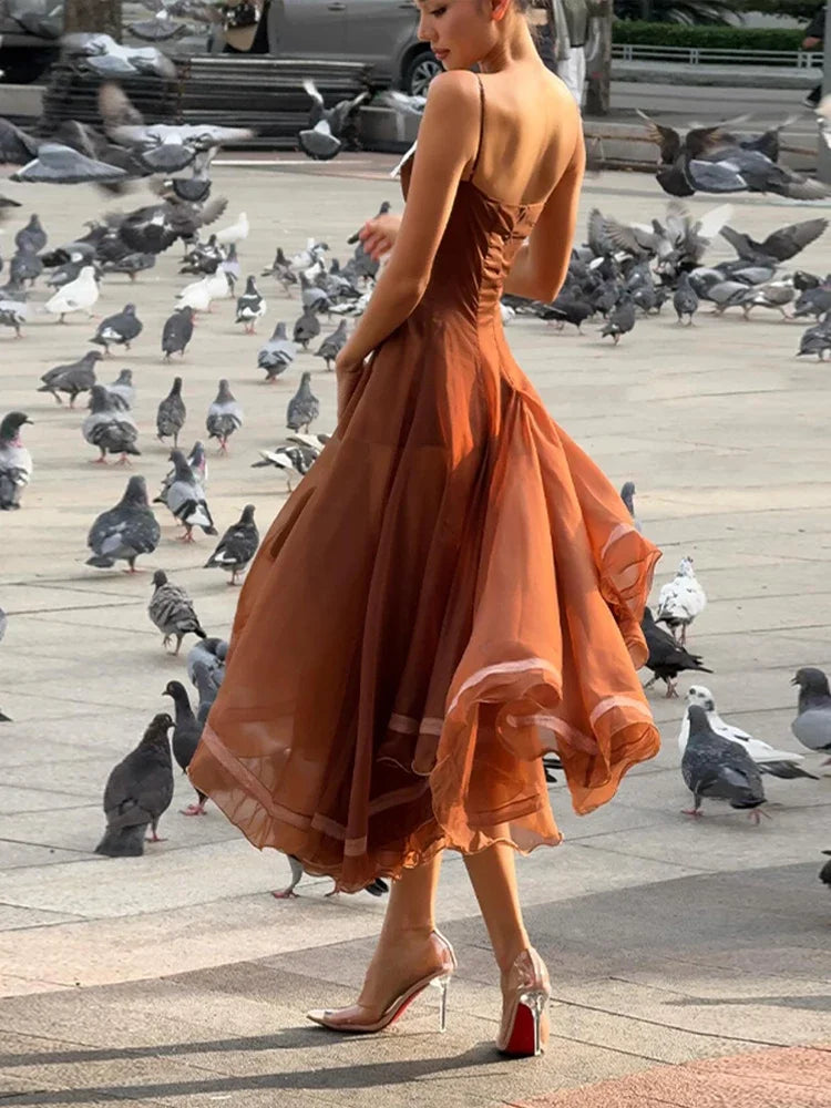 Corset Midi Dress – Strapless Sweetheart Dress with Structured Bodice, Defined Waist, Layered Flared Skirt and Elegant Draped Silhouette