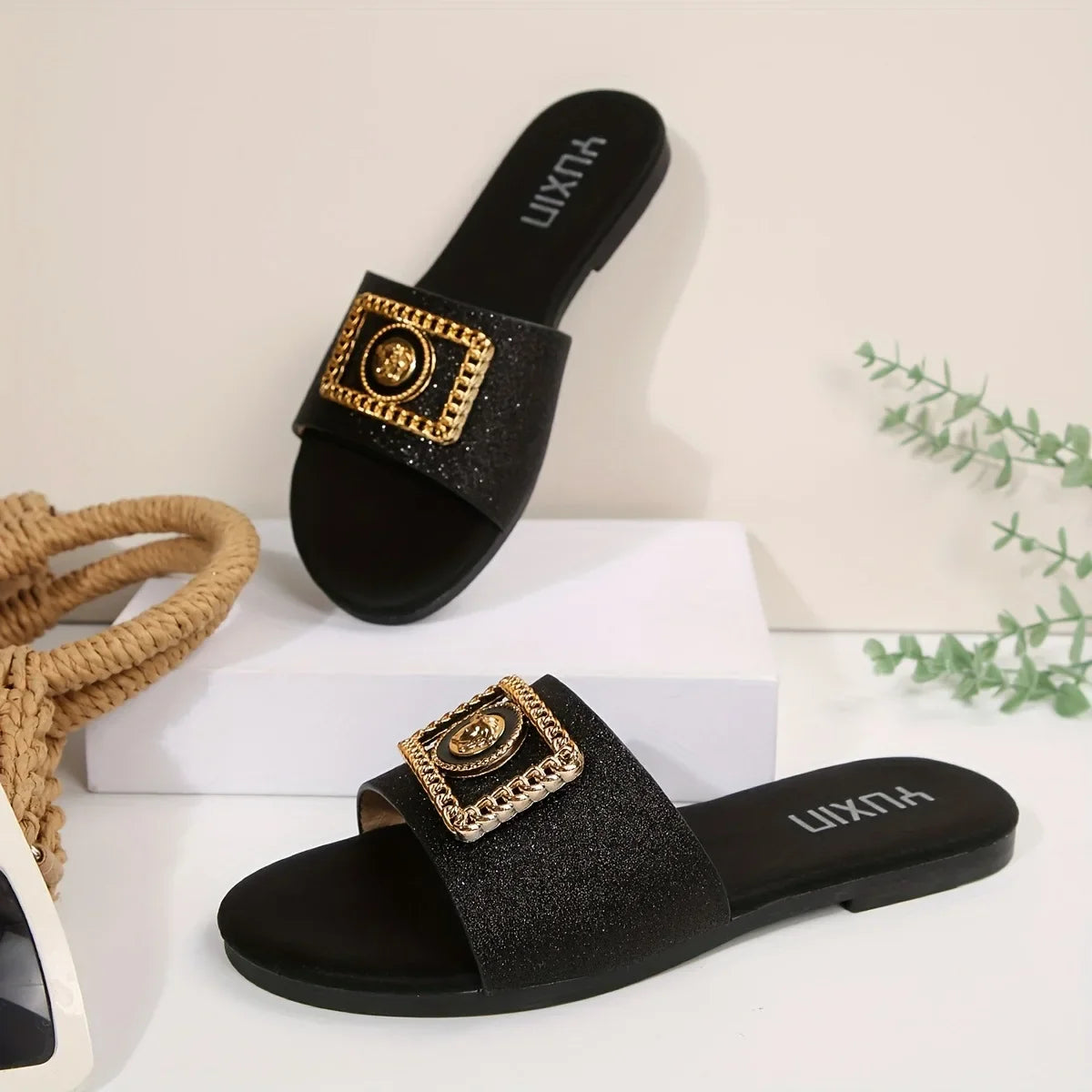 Embellished Slide Sandals | Buckle Accent Flat Mules | Comfortable Open Toe Casual Summer Shoes