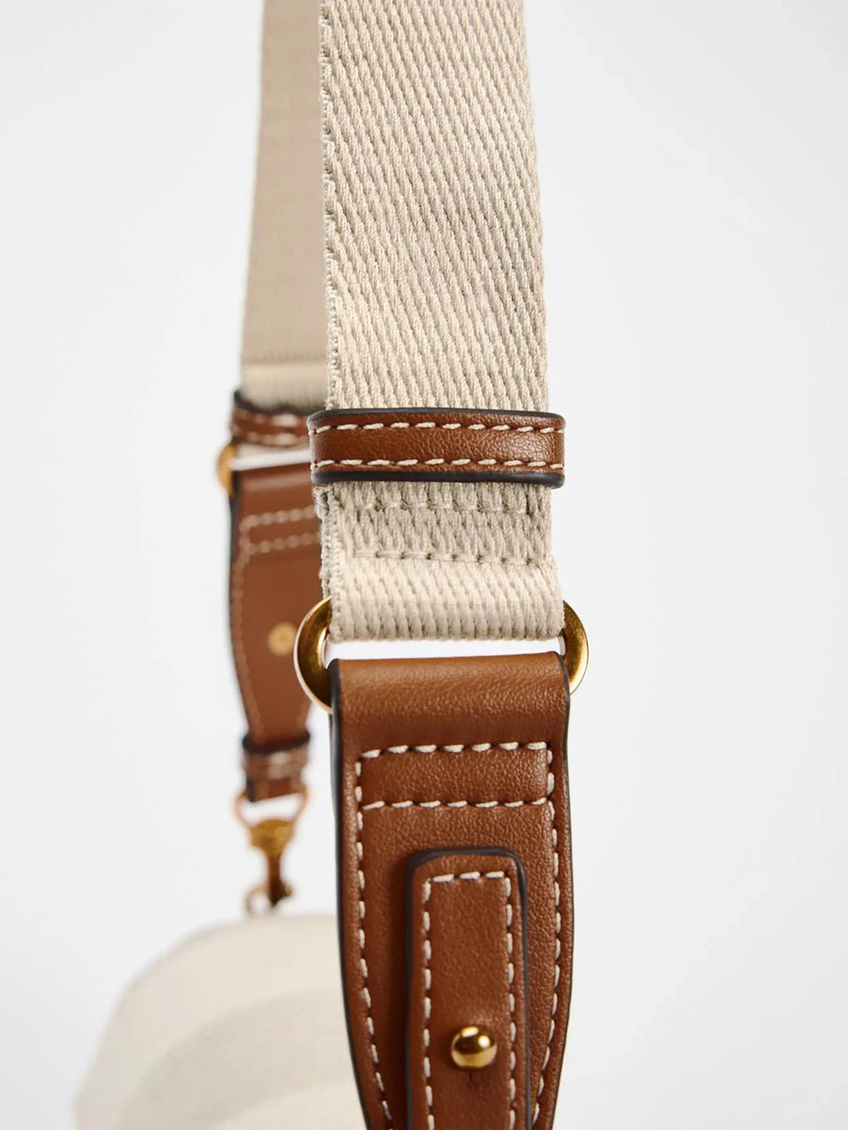 Canvas Crossbody Bag, Beige Shoulder Purse with Brown Leather Trim, Adjustable Strap, Minimalist Flap Handbag for Travel & Everyday Use