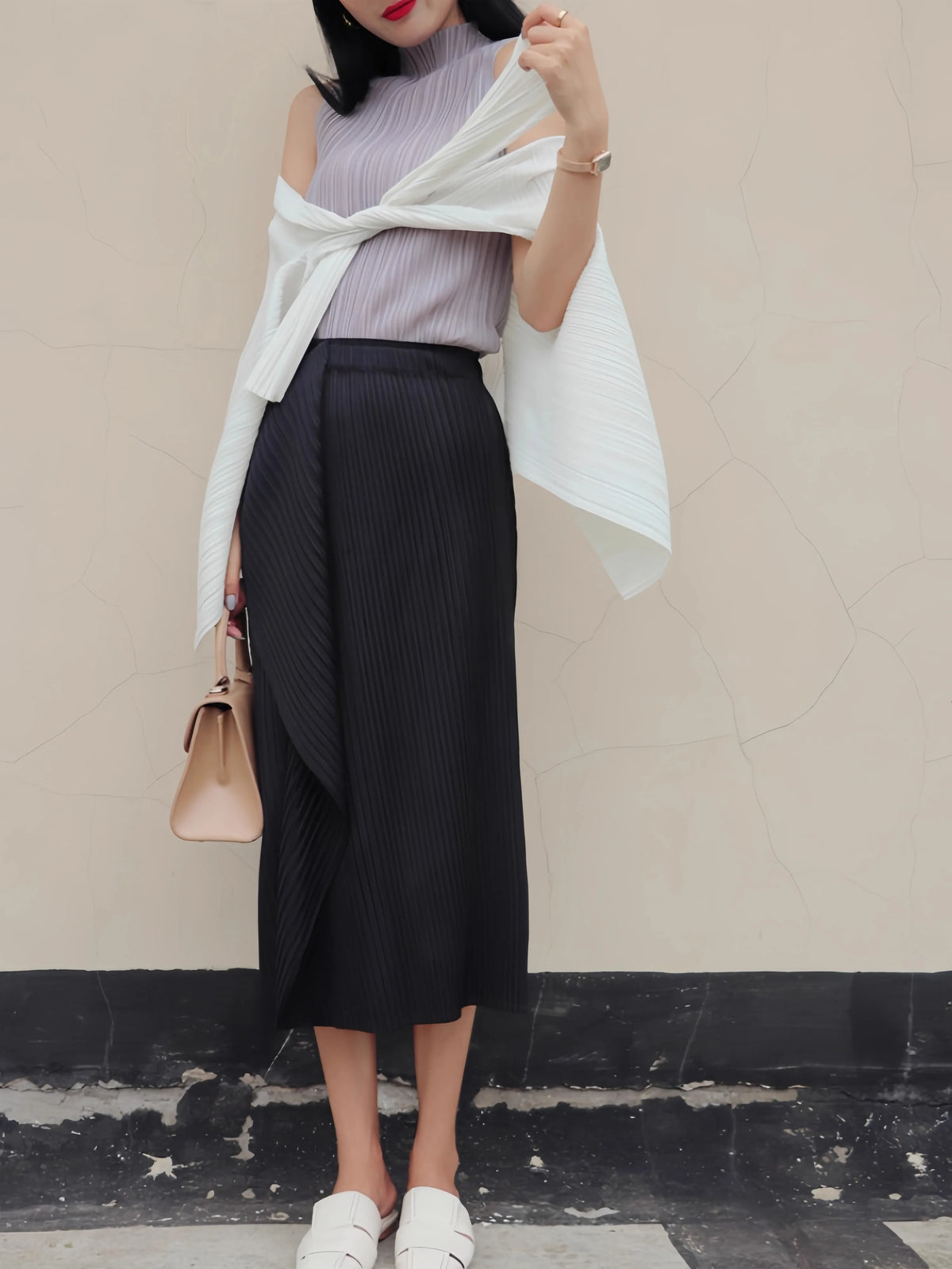 High Waisted Asymmetrical Midi Skirt Draped Wrap Skirt Side Slit Pleated Long Skirt Elegant Casual Streetwear Bottomwear