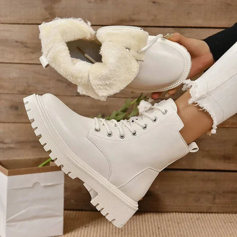Women's Lace-Up Combat Boots – Chunky Lug Sole Ankle Boots with Side Zipper for Casual, Hiking, Travel & Everyday Wear