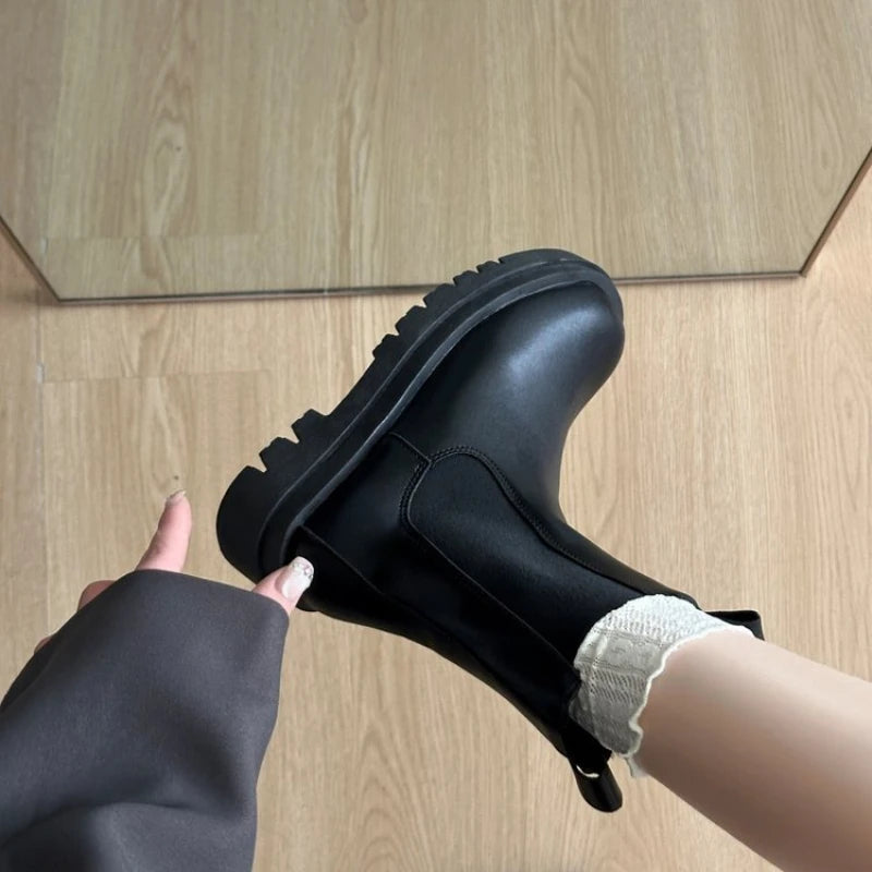 Chelsea Ankle Boots | Chunky Platform Combat Booties | Elastic Side Panel Casual Boots