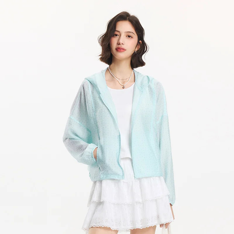 Lightweight Zip-Up Jacket, Sheer Hooded Windbreaker with Relaxed Fit and Elastic Cuffs, Casual Spring Summer Outerwear