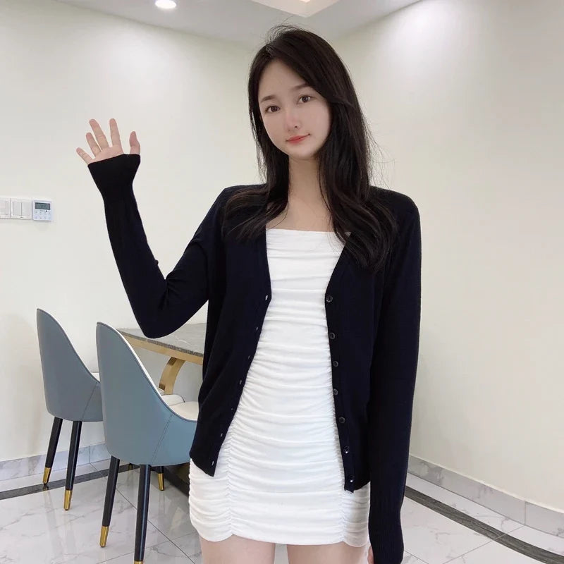 Slim Fit Knit Cardigan, Open Front Long Sleeve Sweater Jacket, Lightweight Layering Cardigan for Casual Everyday Wear