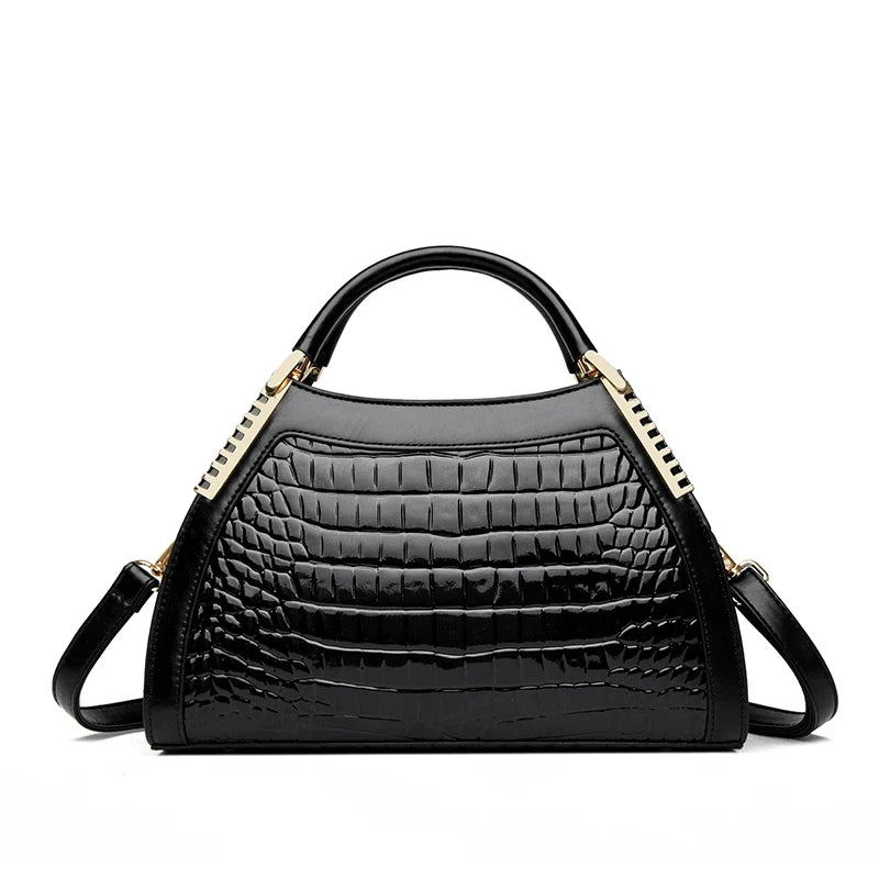 Crocodile Embossed Handbag, Elegant Structured Top Handle Satchel with Adjustable Crossbody Strap, Textured Shoulder Purse for Work & Everyday Use