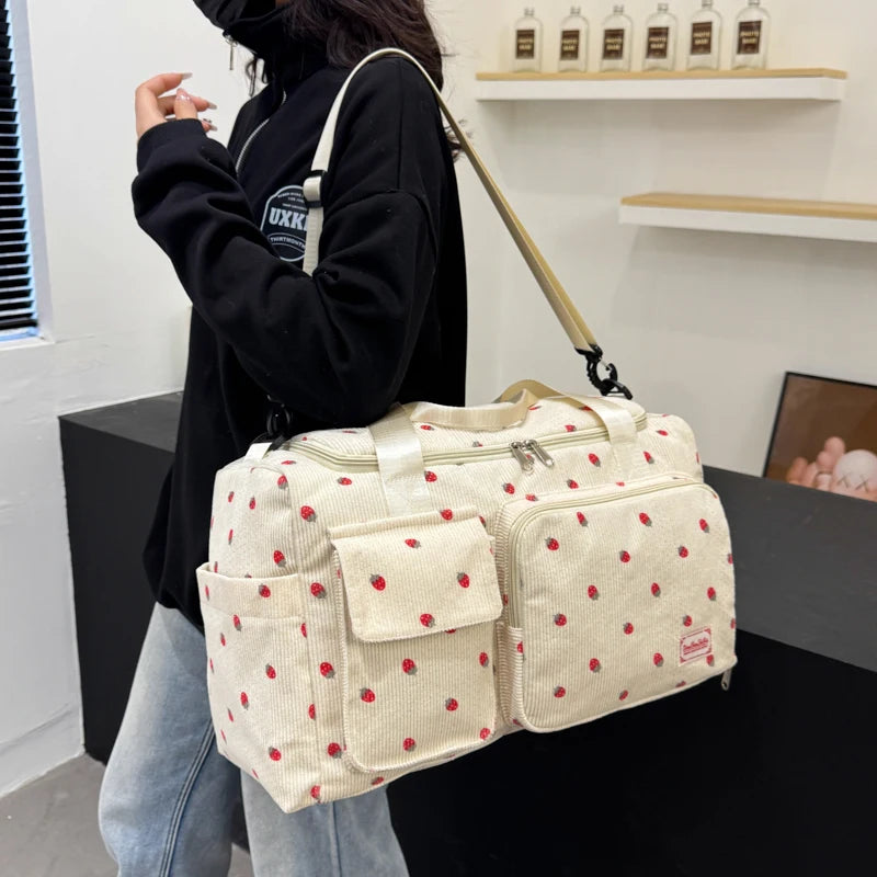 Polka Dot Travel Duffle Bag, Spacious Weekender Overnight Carryall with Multiple Pockets & Adjustable Shoulder Strap for Travel & Gym