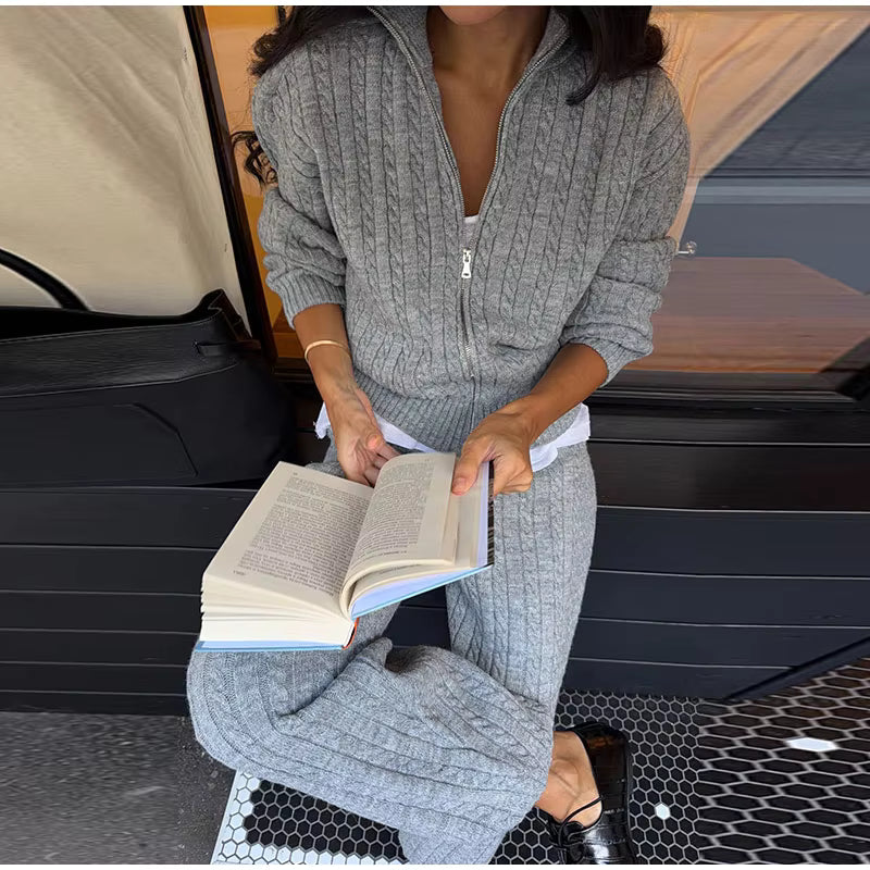 Cable Knit Sweater &amp; Wide Leg Pants Co-Ord Set | Oversized Two Piece Knit Outfit | Cozy Fall &amp; Winter Lounge Matching Set