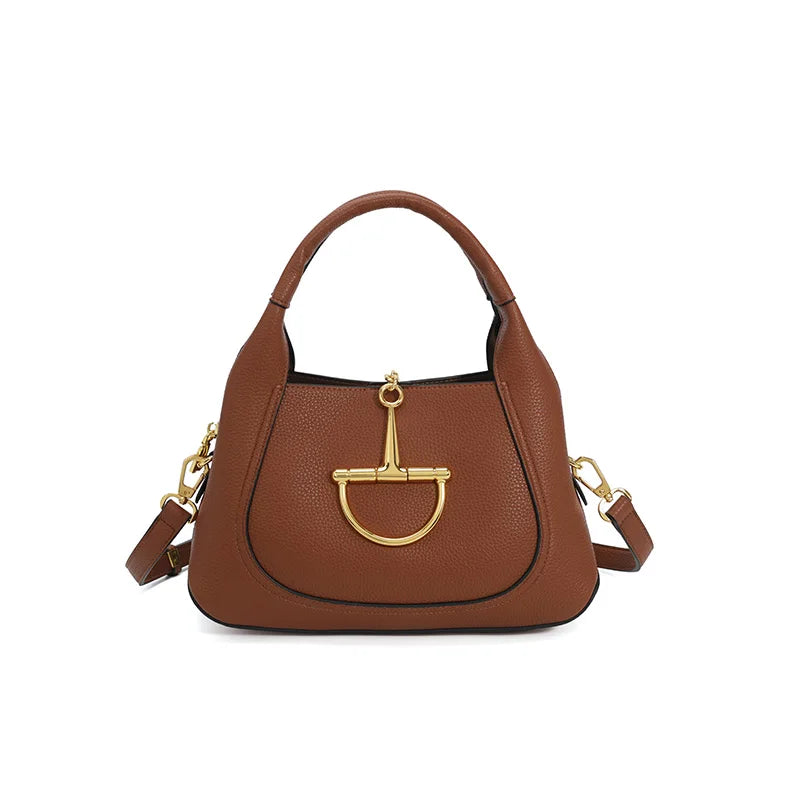 Structured Top Handle Handbag, Elegant Satchel with Adjustable Shoulder Strap & Statement Metal Detail, Classic Purse for Work, Dates & Everyday Use