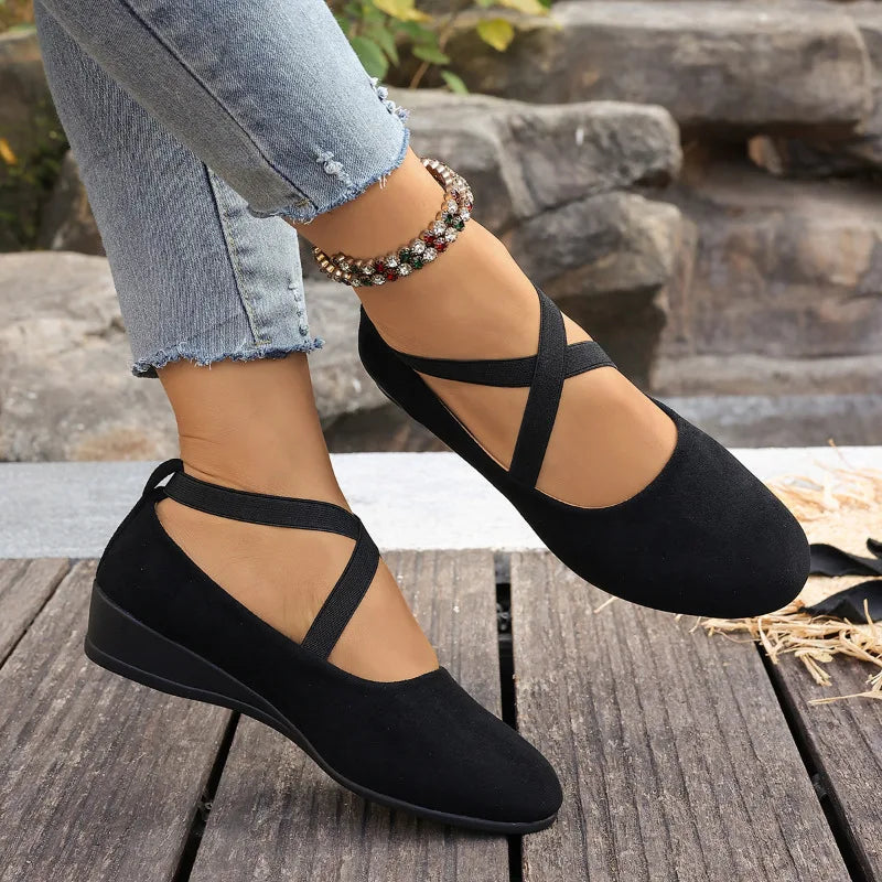 Mary Jane Wedge Shoes | Strappy Low Heel Pumps | Closed Toe Casual Dress Shoes for Women