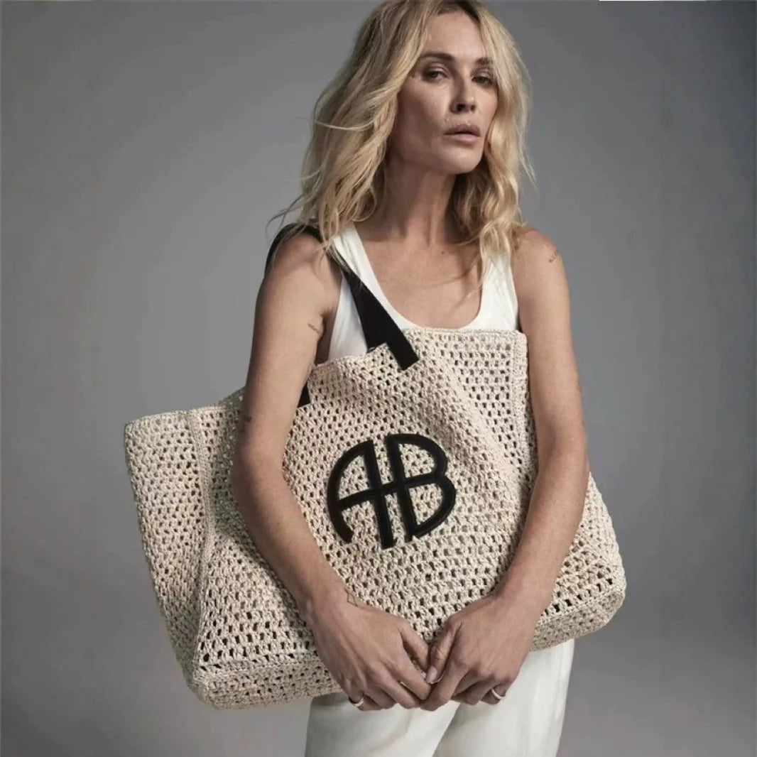 Woven Tote Bag, Large Straw Shoulder Handbag with Textured Open-Weave Design, Spacious Summer Beach Purse for Travel, Shopping & Everyday Use