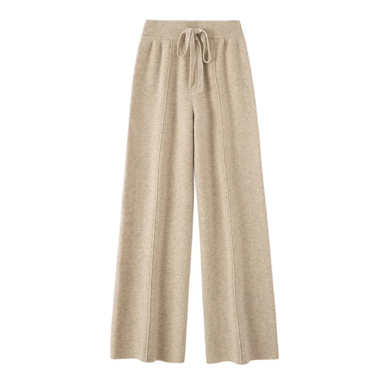 High Waisted Wide Leg Knit Pants Drawstring Relaxed Fit Straight Leg Trousers Soft Stretch Casual Lounge Bottoms