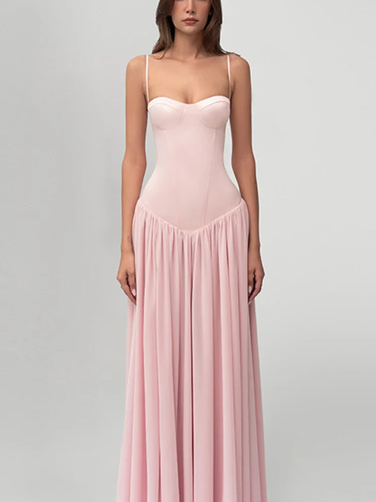 Corset Maxi Dress – Strapless Sweetheart Neck Dress with Structured Bodice, Defined Waist and Pleated Floor-Length Skirt for Weddings & Events