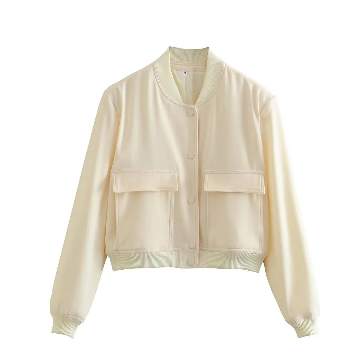 Women's Cropped Bomber Jacket, Minimalist Stand Collar Utility Jacket, Long Sleeve Casual Lightweight Outerwear