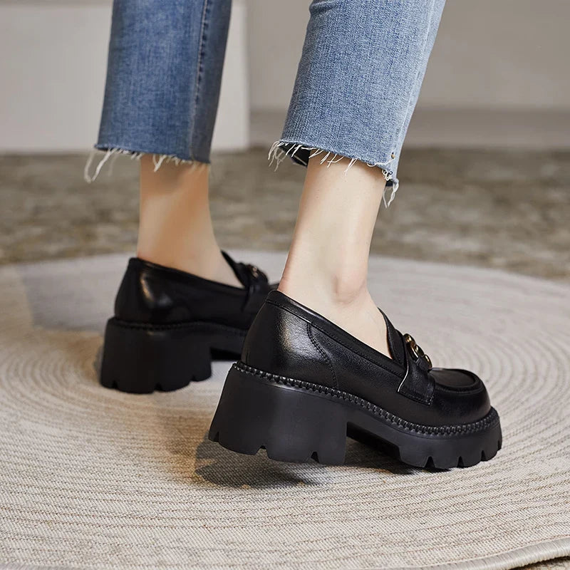 Chunky Loafers | Platform Lug Sole Slip-On Shoes | Horsebit Block Heel Dress Loafers