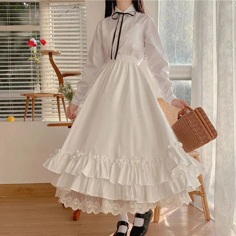 High Waisted Pleated Maxi Skirt Ruffle Hem Long A Line Skirt Layered Gothic Vintage Inspired Full Length Casual