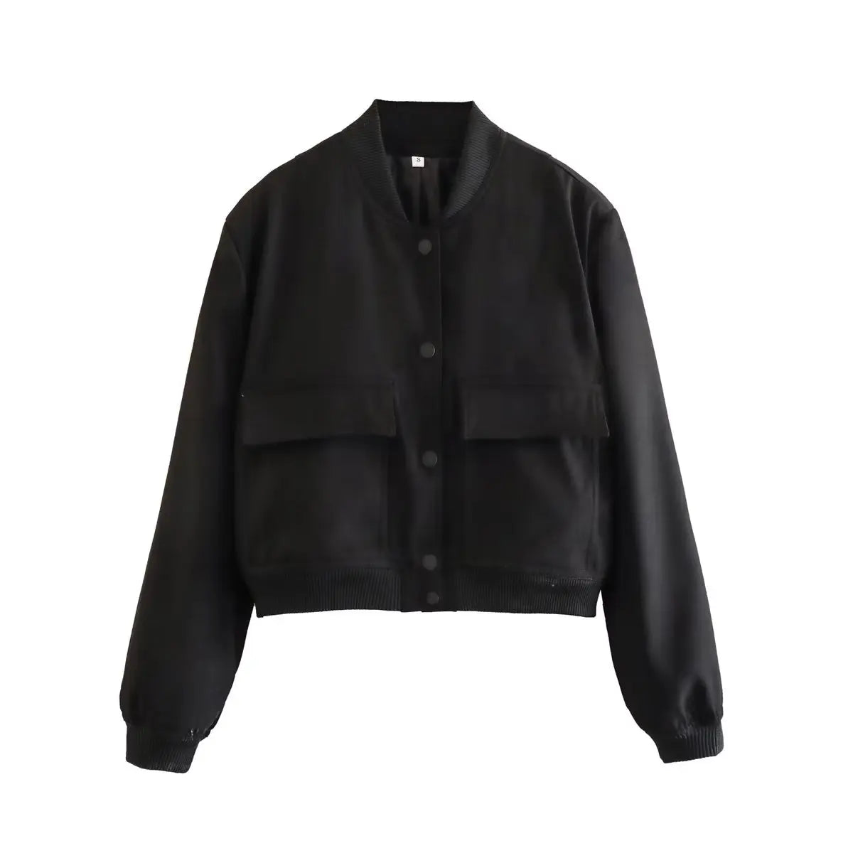 Women's Cropped Bomber Jacket, Minimalist Stand Collar Utility Jacket, Long Sleeve Casual Lightweight Outerwear