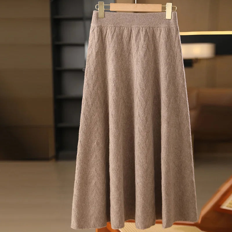 High Waisted Knit Maxi Skirt A Line Long Flared Skirt Textured Ribbed Full Length Casual Minimalist Winter Bottomwear