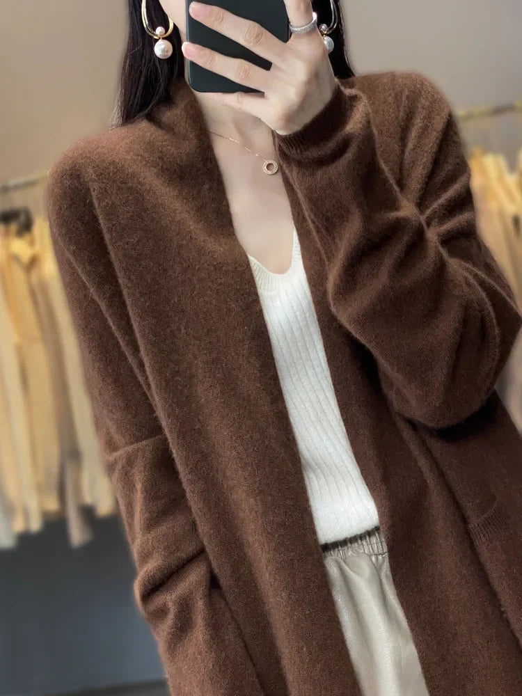Long Open Front Cardigan Coat, Soft Knit Duster with Front Pockets, Relaxed Fit Cozy Fall Winter Outerwear