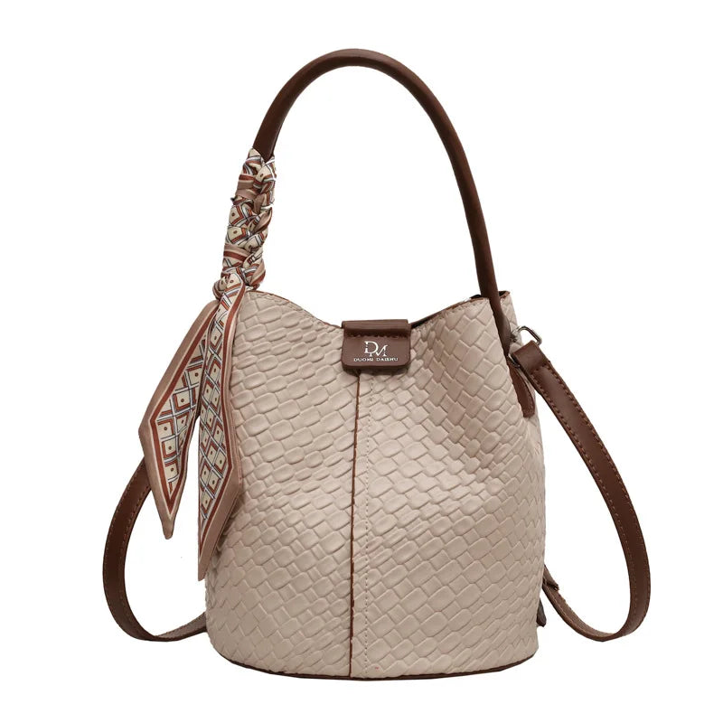 Mini Bucket Handbag, Textured Leather-Look Top Handle Purse with Adjustable Shoulder Strap, Elegant Compact Crossbody Bag for Dates & Everyday Use