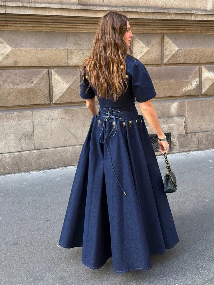 Button Detail Crop Top & Pleated Maxi Skirt Co-Ord Set | Short Sleeve Two Piece Outfit | Elegant Vintage Inspired Matching Set