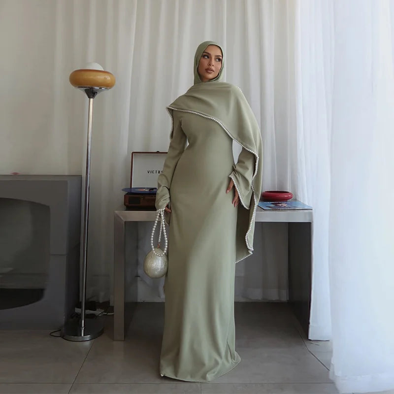 Modest Maxi Dress – High Neck Long Sleeve Abaya Style Dress with Batwing Sleeves, Flowing Silhouette and Elegant Floor-Length Design