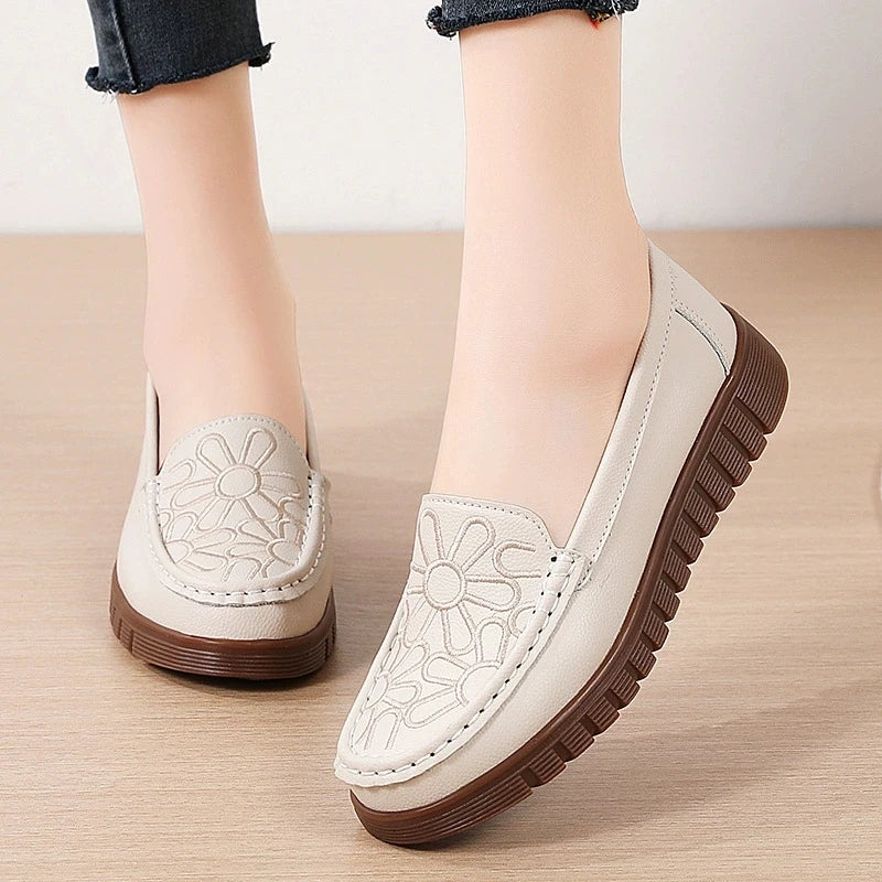 Floral Embroidered orthopaedic Loafers | Slip-On Platform Flats | Round Toe Casual Walking Shoes