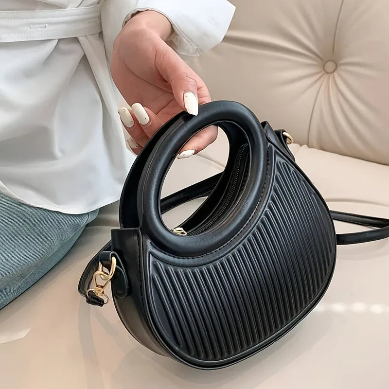 Ribbed Hobo Handbag, Stylish Top Handle Shoulder Purse with Adjustable Crossbody Strap, Curved Structured Satchel for Casual & Everyday Use