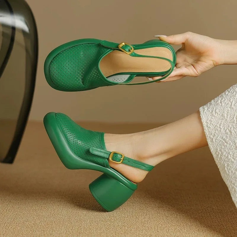 Slingback Mules | Low Block Heel Sandals | Open Toe Casual Dress Shoes