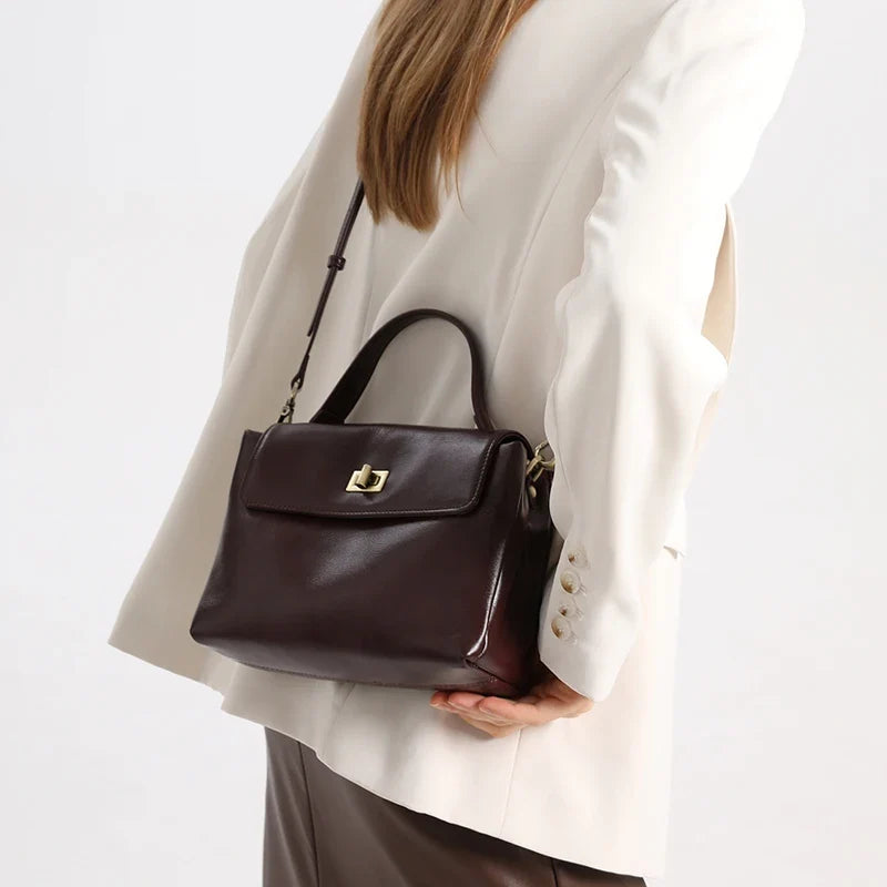 Structured Top Handle Handbag, Elegant Box Satchel with Adjustable Shoulder Strap, Minimalist Crossbody Purse for Work, Dates & Everyday Use