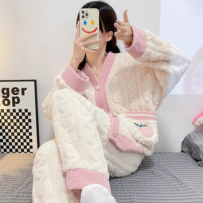 Chunky Knit Cardigan & Wide Leg Lounge Pants Co-Ord Set | Button Front Two Piece Pajama Outfit | Cozy Winter Loungewear Matching Set